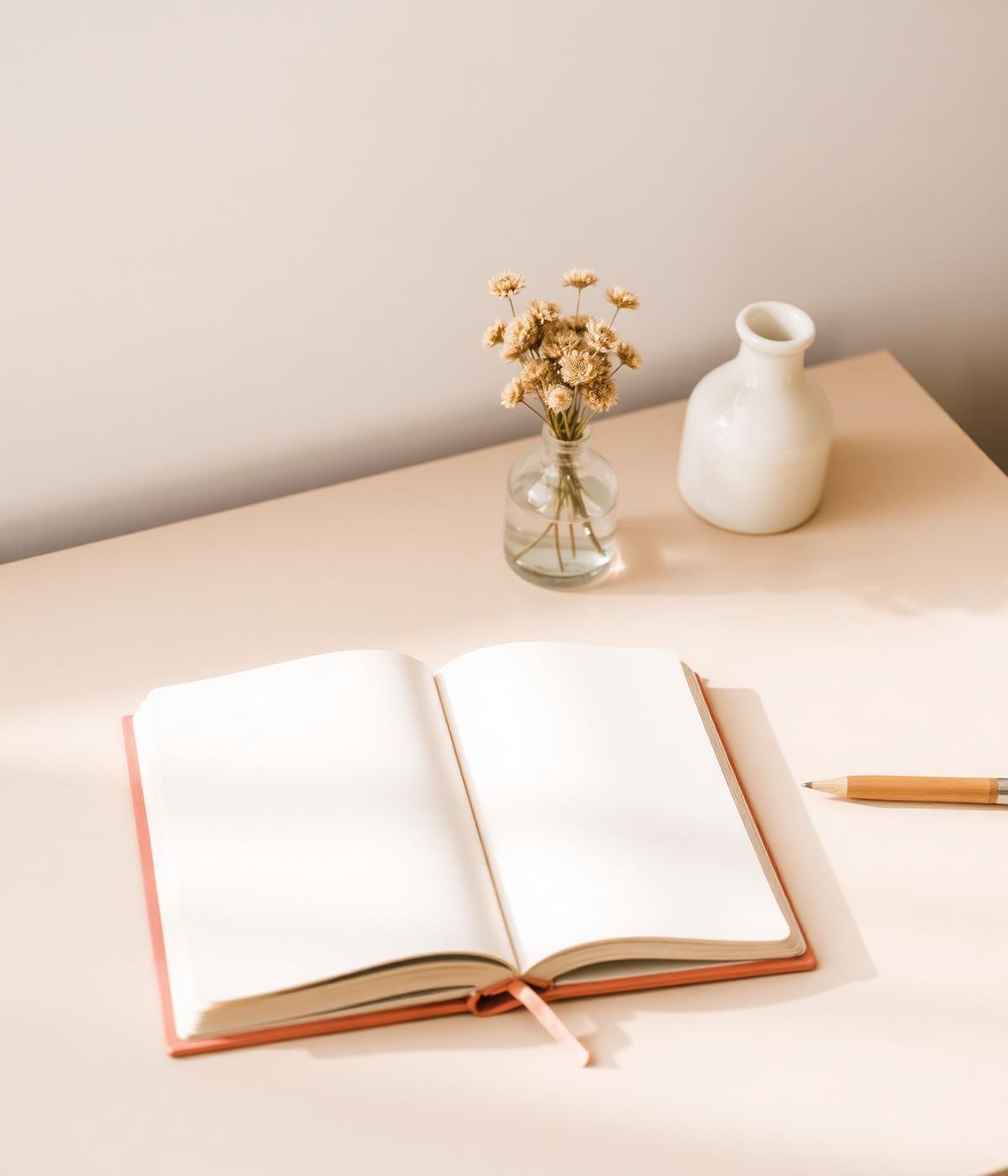 Soft, warm workspace with an open notebook